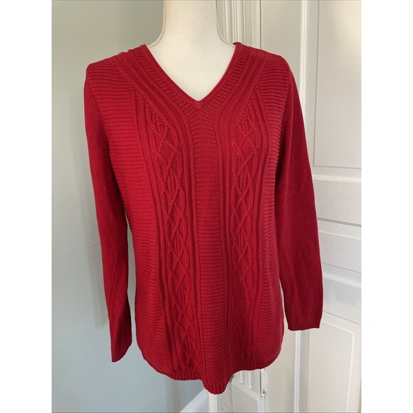 VTG Talbot's Cable Knit Sweater Small Red Pullover V Neck 100% Cotton - Picture 1 of 5